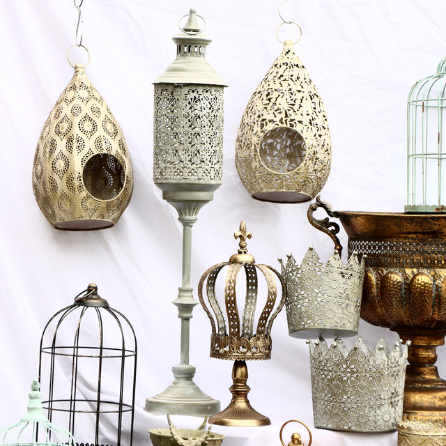 French American country courtyard home decoration antique iron candlestick gardening groceries desktop ornaments flower pots and flower utensils