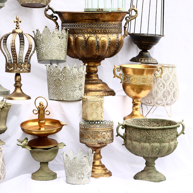 French American country courtyard home decoration antique iron candlestick gardening groceries desktop ornaments flower pots and flower utensils