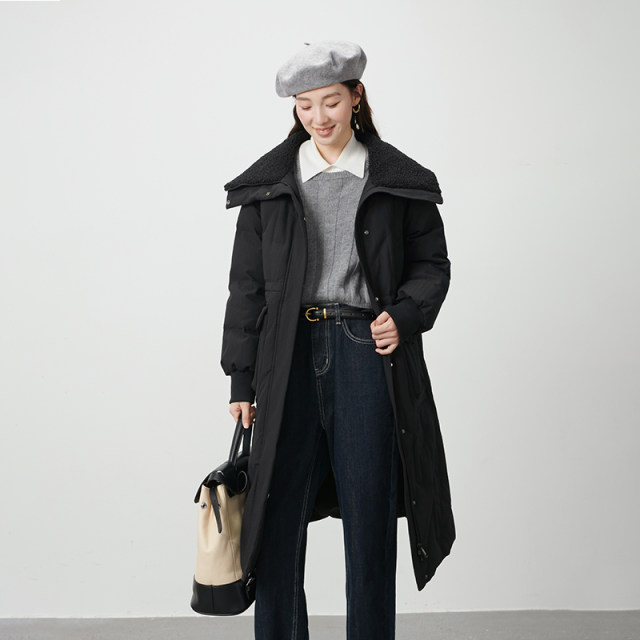 Ailei winter fashion down jacket imitation lamb fur collar long thickened over-knee duck down jacket