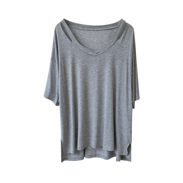 Modal bat-sleeved short-sleeved T-shirt on both sides for women loose lazy style large size home top drooping T-shirt for women
