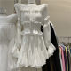 French gentle ruffled lace folded white shirt 2023 spring lace-up one-length off-shoulder hottie top