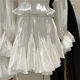 French gentle ruffled lace folded white shirt 2023 spring lace-up one-length off-shoulder hottie top