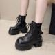 Martin boots for women's inner height increase of 10cm women's shoes 2025 autumn and winter new British style short boots thick-soled heeled black leather boots