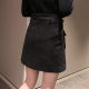 2023 Autumn and Winter New High Waist Belted Black Woolen Skirt Short Skirt Women's Chic Hip Bottoming A-Line Skirt Trendy