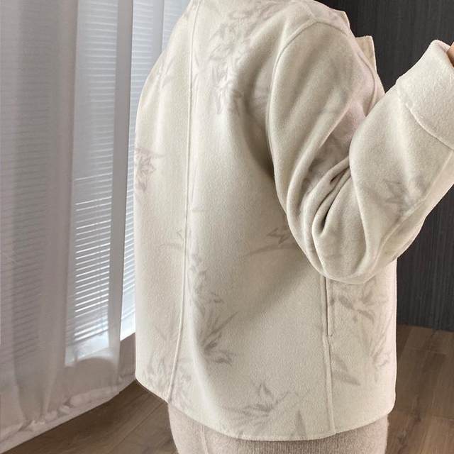Chinese style printed temperament wool coat retro buckle double-sided short jacket age-reducing Australian wool top