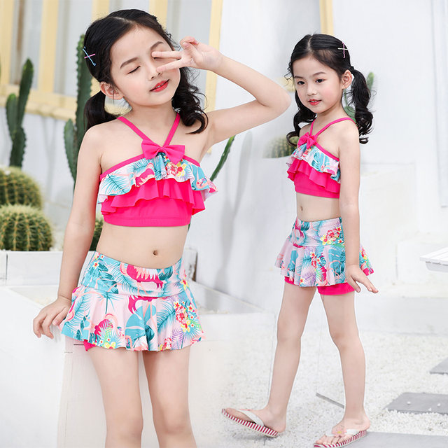 Baby swimsuit girl Han Lian skirt flat -angle children's cute split bikini swimsuit girl swimming suit