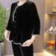 Middle-aged women's temperament retro velvet earrings top autumn fashion mother's suit large size meat cover shirt A5