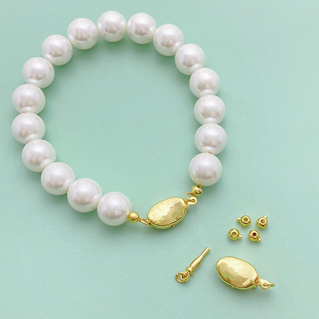 18K bag of gold color-preserving Yuanbao buckle pearl necklace material bag handmade DIY bracelet beaded special gold wire rope
