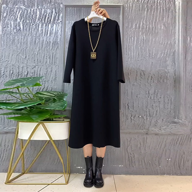 Small fat large size long-sleeved sweatshirt dress for women in autumn meat covering large dress fat mm loose temperament fashionable skirt