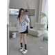 Momo Big Sister New Gray T-shirt Women's Loose Round Neck Top Cartoon Printed Half Sleeve Age Reducing Niche T-shirt