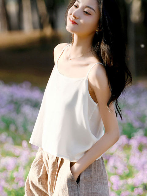 Human cotton vest women with suspended band sexy outside wearing short tops with shirt loose bottom shirt white