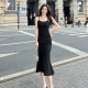Black modal suspender dress for women 2025 spring and summer new style waist-hugging slim fishtail skirt base long skirt
