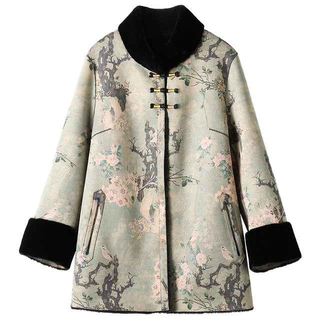 Western style Chinese style mother's winter fur all-in-one coat for noble middle-aged and elderly women Tang suit gold mink velvet fur coat