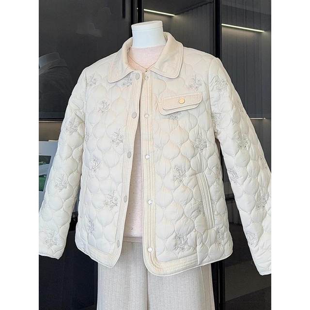 
Fashionable Mom Autumn Lapel Diamond Light Thin Cotton Clothes 2025 New Middle-aged and Elderly Women's Padded Jackets