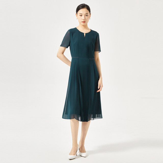 NAERSI/Naersi elegant short-sleeved dress for women mid-length round neck A-line skirt
