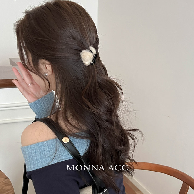 
E3926 Autumn and winter hairy bangs small catch clip high skull top 2024 high-end hair clip for women's back of head high-end