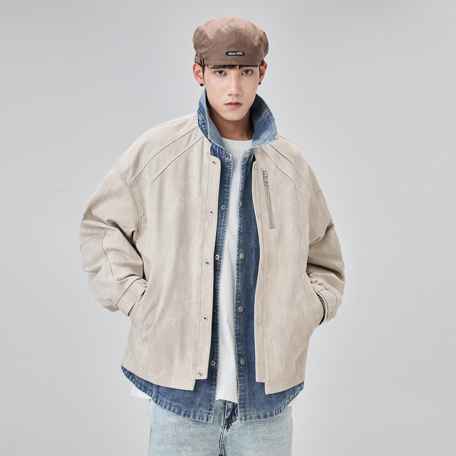 ALLIN fake two-piece denim spliced lapel jacket men's deconstructed design sense cleanfit trendy casual jacket