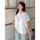 Large size women's dopamine round neck short-sleeved T-shirt 2025 summer new contrasting ragdoll sleeve tops make you look slim and fashionable