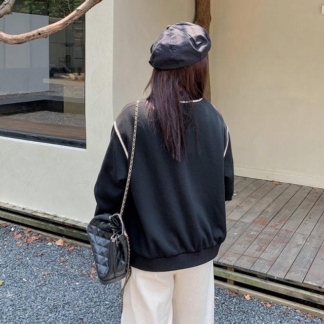 Black baseball uniform jacket 2024 autumn new large size fat girl sports flight employee jacket casual trend