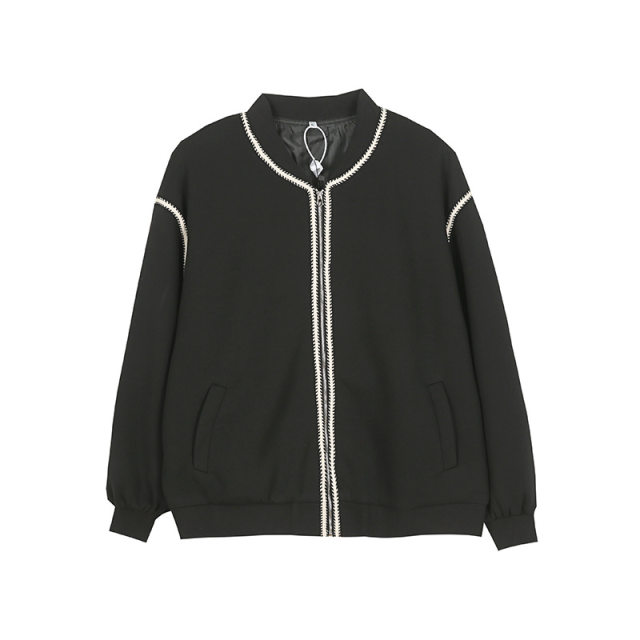 Black baseball uniform jacket 2024 autumn new large size fat girl sports flight employee jacket casual trend