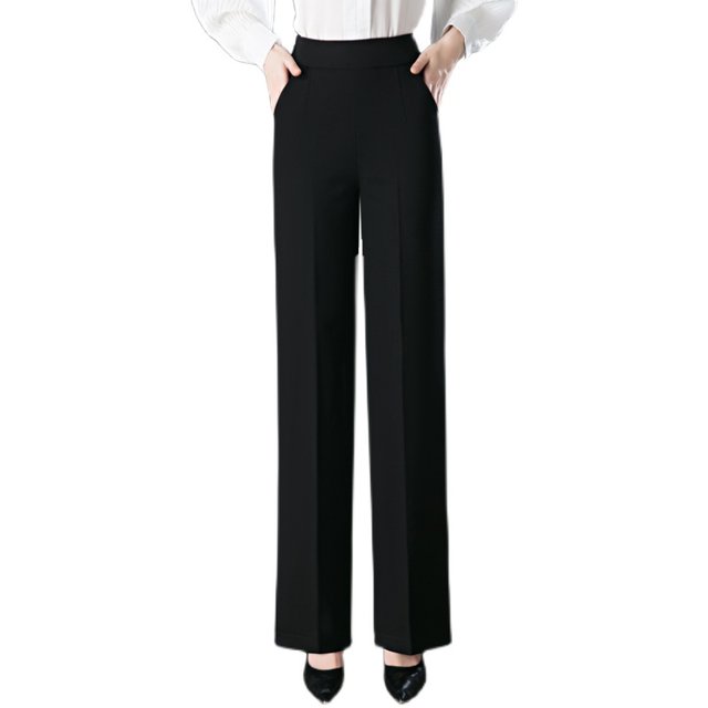 2025 new spring and autumn mother's pants straight high waist casual loose autumn and winter velvet middle-aged and elderly women's wide leg pants