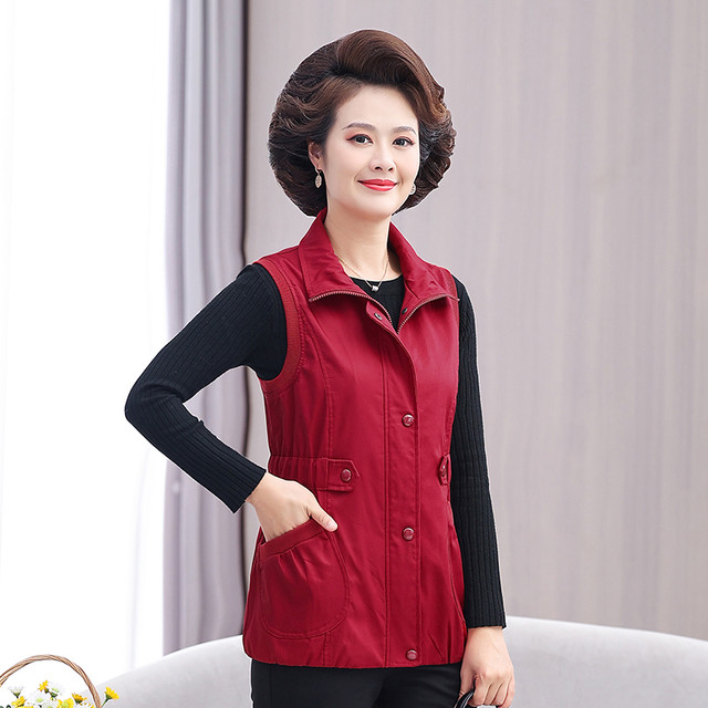 Spring and Autumn Mother's Wear Thin Cotton Vest Large Size Casual Middle-aged and Elderly Women's Clothing Solid Color Elderly Outerwear Top and Vest