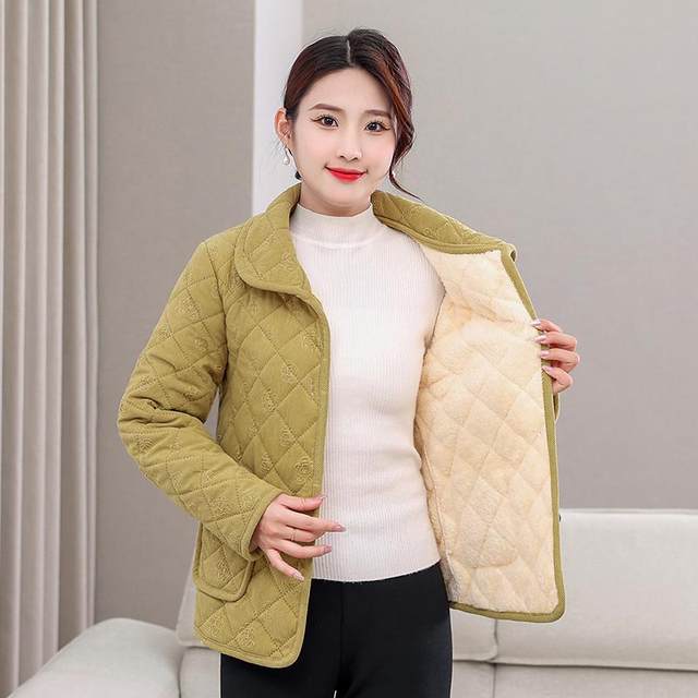 New style of middle-aged and elderly women's clothing plus velvet thickened cotton coat autumn and winter mother's clothing warm cotton jacket short small