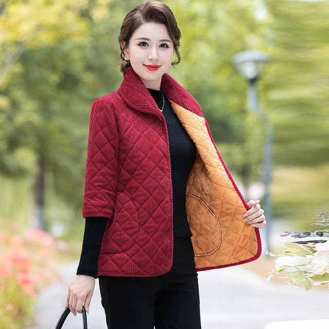 Mother's clothing autumn and winter cotton vest mid-sleeve plus velvet warm corduroy plate buckle ethnic style half-sleeved cotton coat for middle-aged and elderly women
