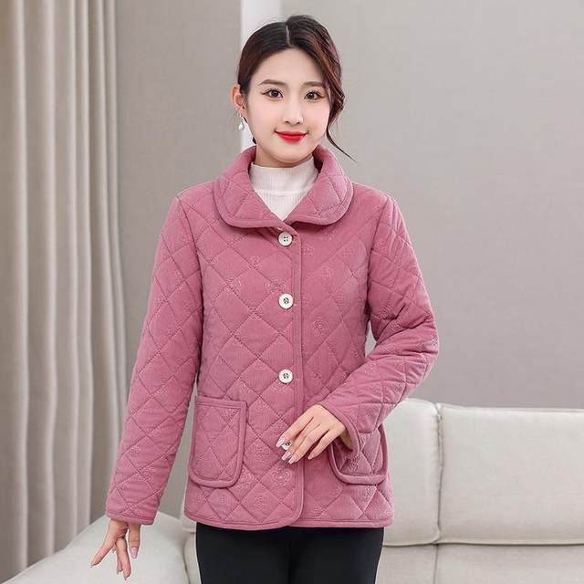 New style of middle-aged and elderly women's clothing plus velvet thickened cotton coat autumn and winter mother's clothing warm cotton jacket short small