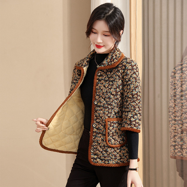 Middle-aged and elderly mothers wear half-sleeved cotton jacket for women's vest, autumn and winter, thickened cotton jacket for loose horse clip mid-sleeved cotton jacket
