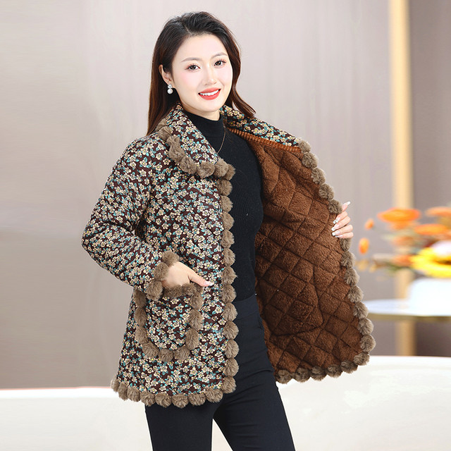 Winter new style plus velvet colorful small cotton-padded coats for middle-aged and elderly mothers in autumn and winter thickened warm and cold-proof cotton-padded jackets short cotton-padded clothes