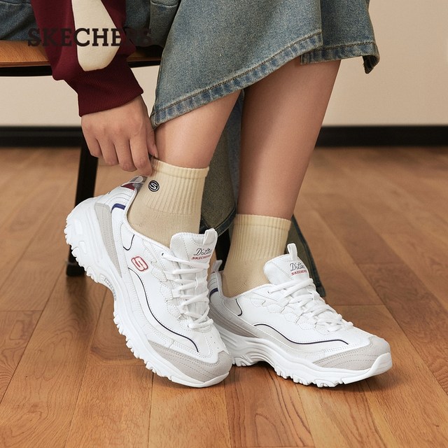 Skechers Almond Mocha Bear Dad Shoes Autumn and Winter Women's Casual Sports Shoes White Shoes Fashionable and Versatile Panda Shoes