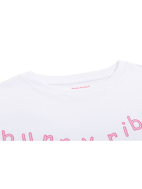 BunnyGround blue large bow short-sleeved round neck T-shirt

