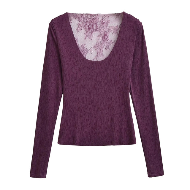 Little Ru European and American hot girl V-neck long-sleeved T-shirt ...