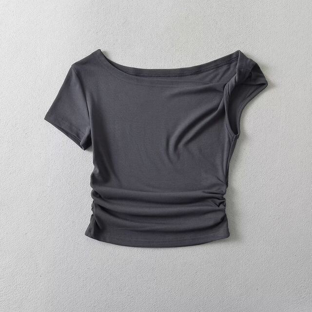 Little Ru European and American pleated one-length neck short-sleeved ...