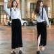 Gold velvet skirt black hip skirt long skirt 25 spring and autumn high waist slit retro mid-length one-step skirt
