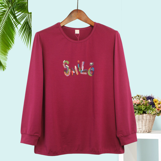
Middle-aged and elderly mothers' autumn long-sleeved 2025 new loose cotton tops for women, fashionable letter printed t-shirts