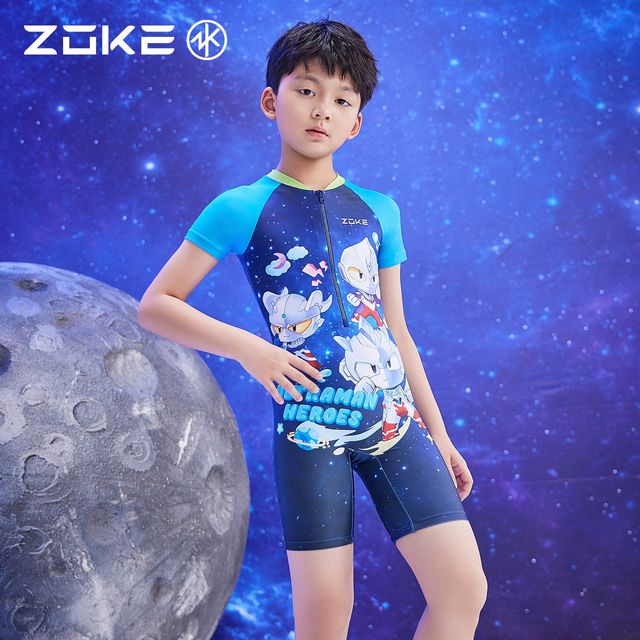 Zoke children's swimsuit one-piece flat corner sun protection swimming training Ultraman zoke quick-drying boys vacation swimsuit
