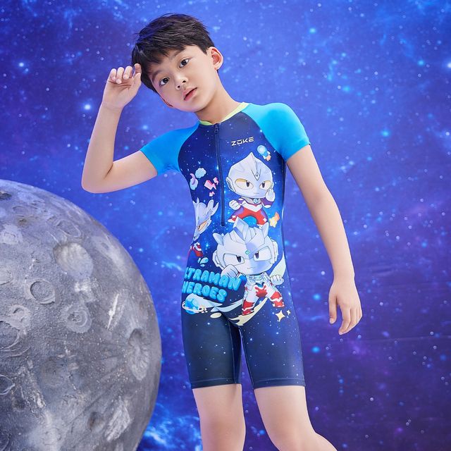 Zoke children's swimsuit one-piece flat corner sun protection swimming training Ultraman zoke quick-drying boys vacation swimsuit