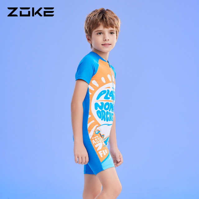 Zhuke children's swimsuit one-piece flat corner swimming training sun protection quick-drying hot spring medium and big children's new boys swimsuit