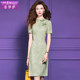 Fei Mengyi bead print green new Chinese dress for women in summer Chinese style young slim A-line cheongsam skirt