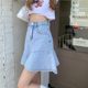 Ruffled skirt summer 2025 new large size fat girl pear-shaped body covering flesh to make her look slim denim a-line skirt