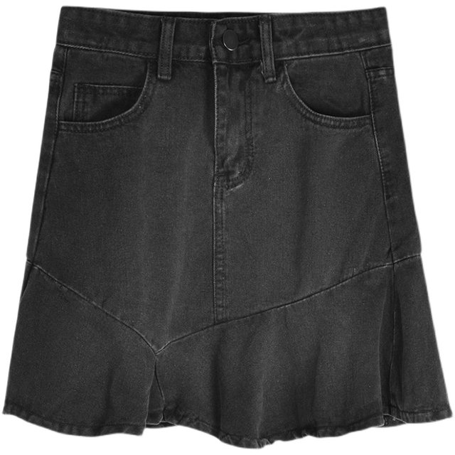 Ruffled skirt summer 2025 new large size fat girl pear-shaped body covering flesh to make her look slim denim a-line skirt