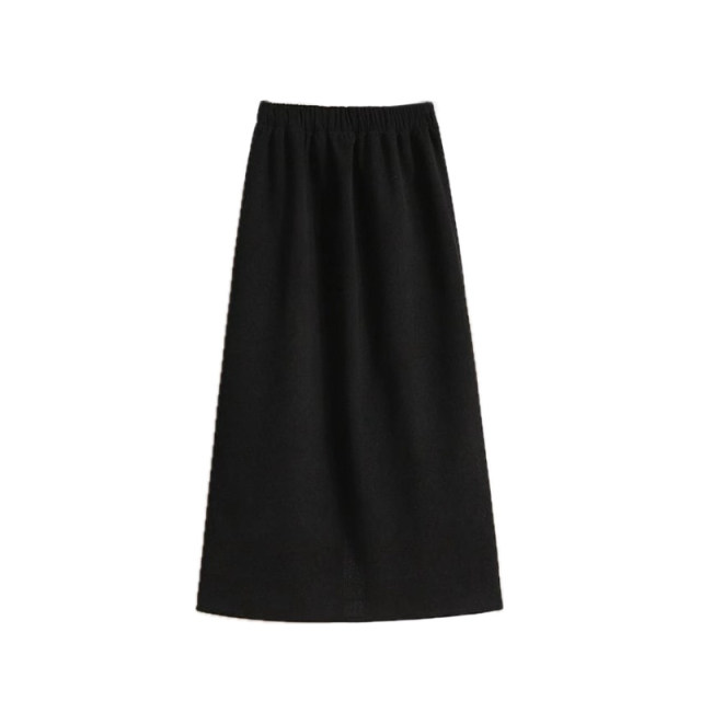 Black A-line skirt for women in autumn and winter plus size fat mm giant slim skirt small slit high waist straight long skirt