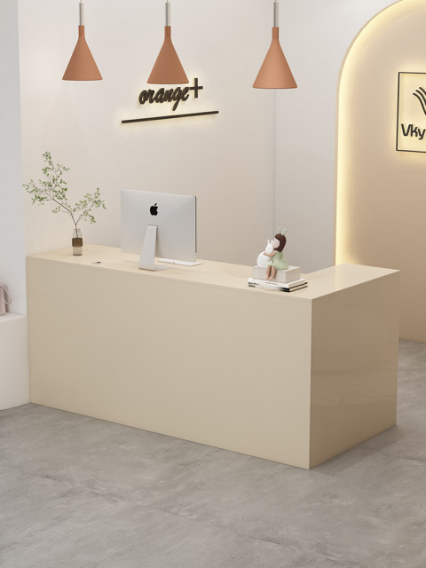 Corner cashier cream cream wind front desk small bar simple counter Modern clothing store reception platform L -shaped counter
