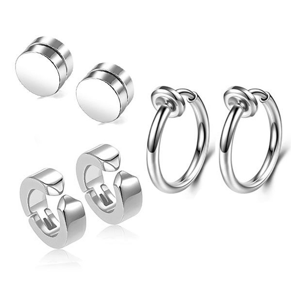 No piercing magnetic false earrings ear clips plain ring earrings men's hole-free painless ear bone clip earrings cool and handsome women's titanium steel