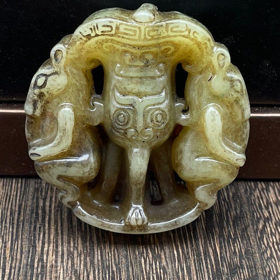 高古玉仿汉代战国古玩玉器古董捡漏玉石挂件老岫玉手把件吊坠古兽