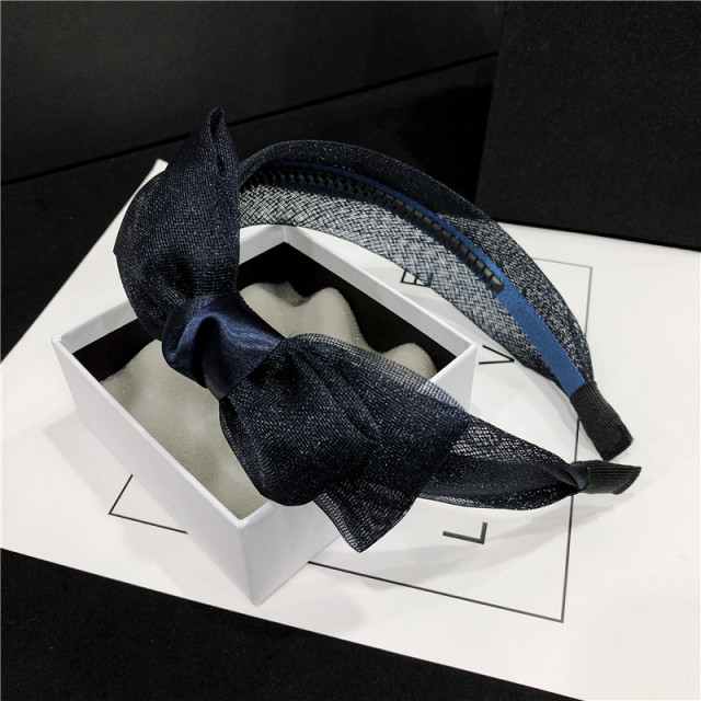 Korean mesh double-layer bow headband anti-slip with toothed wide-edge pressure hairband for women simple temperament versatile hair card