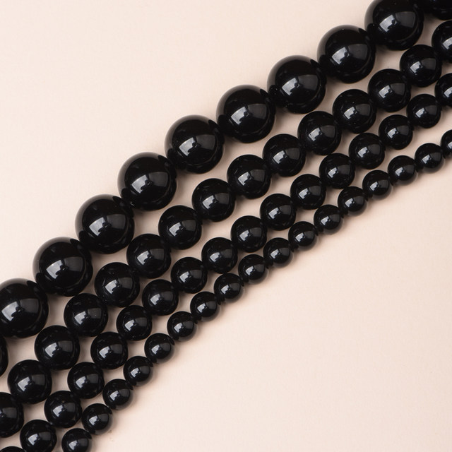 DIY Pure Obsidian Beaded Bracelet Necklace Hand-made Beaded with Beads and Beads Chain Raw Stone Grinding