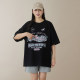 American retro fun printed white black short-sleeved T-shirt for women loose casual 260g pure cotton couple half-sleeved shirt
